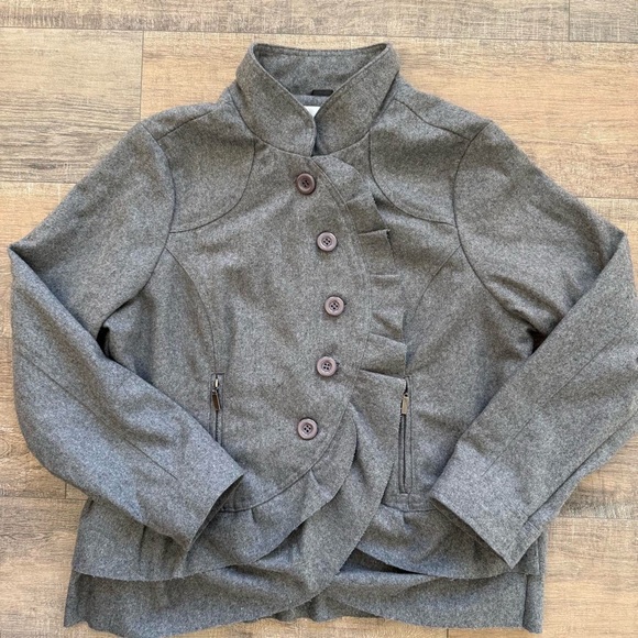 Oleg Cassini Jackets & Blazers - Oleg Cassini Gray Wool Blend Ruffle Front Funnel Neck Coat – Plus Size 1X